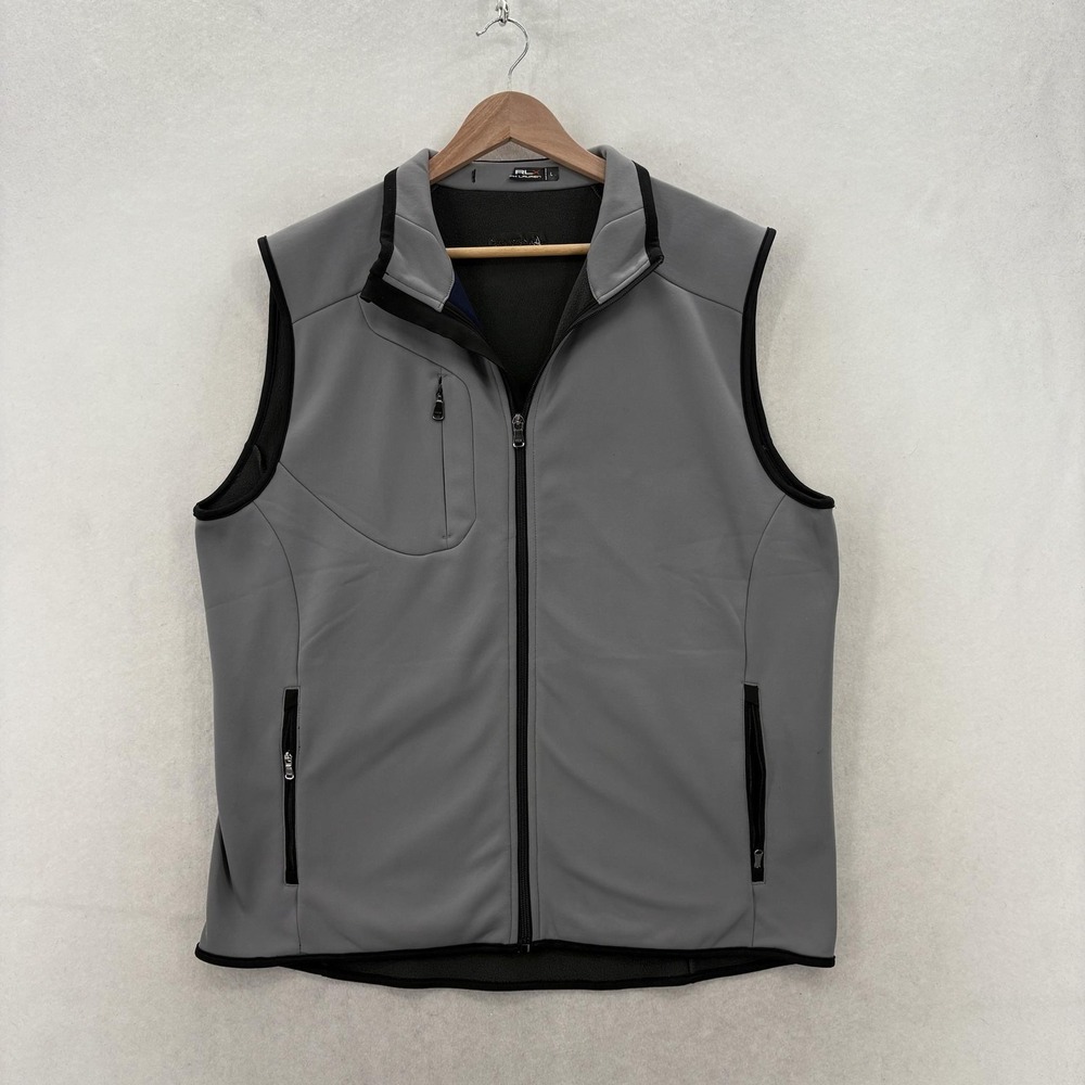 RLX Ralph Lauren Vest Mens Large Gray Softshell Full Zip Golf Windbreaker Casual